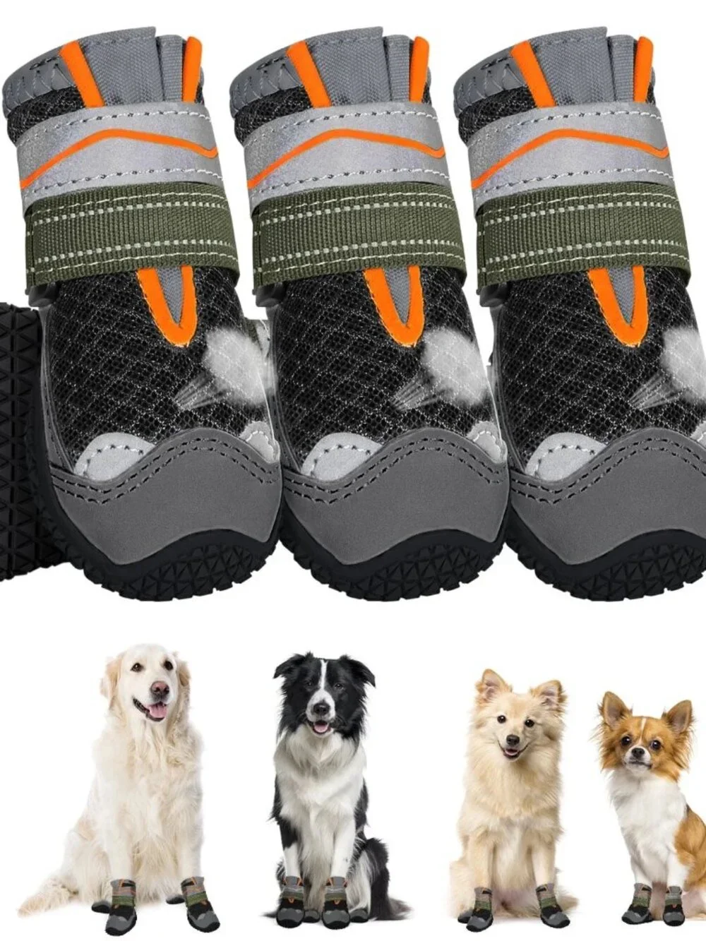 NEW Breathable Dog Boots 4PCS Reflective Strip Paw Protector Size 52-68lbs